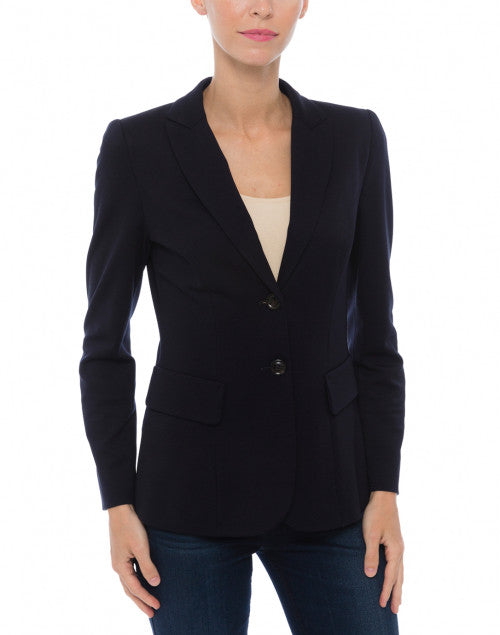 Stylish Navy Lightweight Stretch Jersey Knit Single-Breasted Blazer