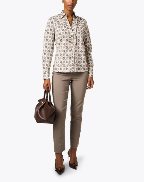 Stretchable Taupe Pull - On Mid - Rise Equestrian Pants for Modern Women