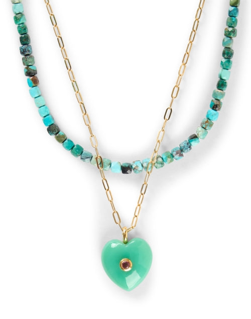 Stunning Lamai Layered Necklace with Turquoise Beads and Gold - Plated Chain