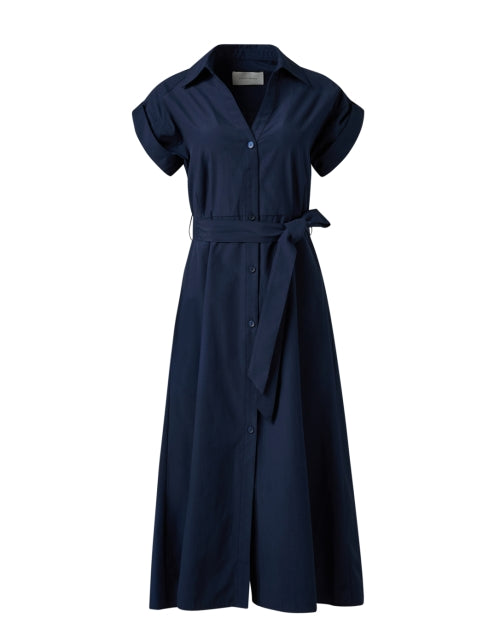 Navy Fia Lightweight Cotton Blend Shirt Dress for Feminine Sophistication