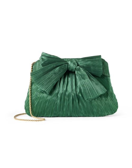 Rayne Green Platinum Metallic Pleated Organza Bow Clutch for Special Occasions