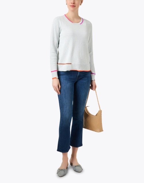 Stylish In Line Relaxed-Fit Ice Blue Cotton Knit Sweater