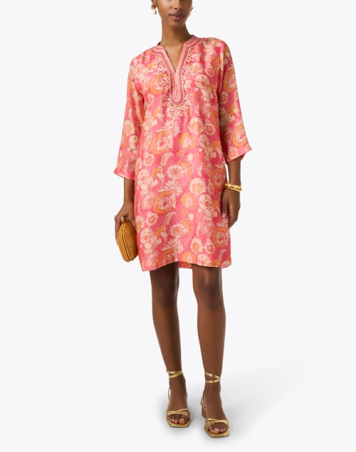 Bella Tu Coral Floral Print Women's Tunic Style Mini Dress