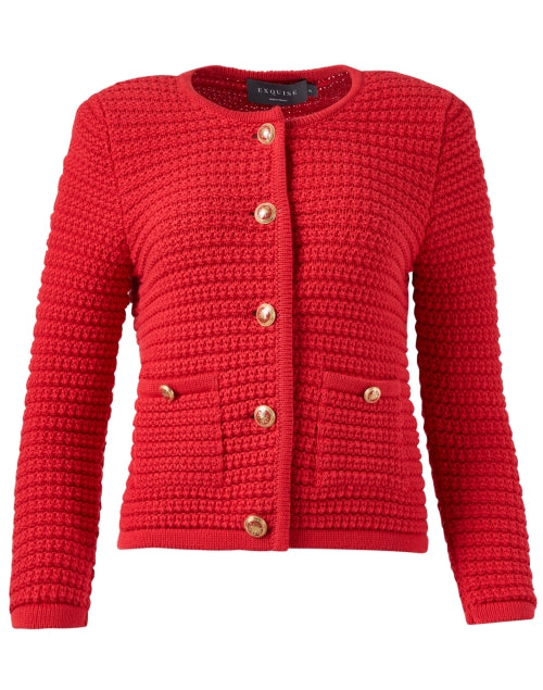 Joanna's Elegant Red 100% Cotton Cardigan for Timeless Style