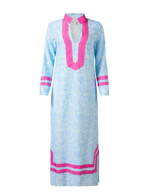 Stylish Blue and Pink Silk-Cotton Blend Whimsical Tunic Dress