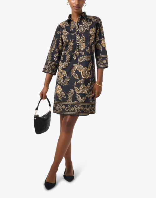 Stylish Black Floral Print Cotton Women's Shirt Dress for Fashionable Transition