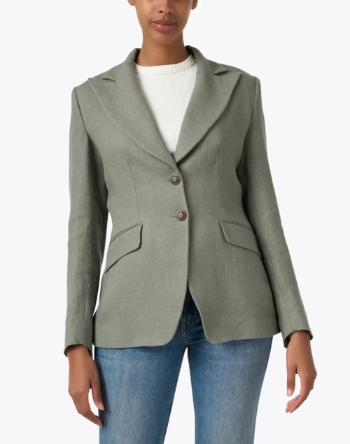 Stylish Teal Blue Italian-made Linen Swing Jacket for Effortlessly Chic Look