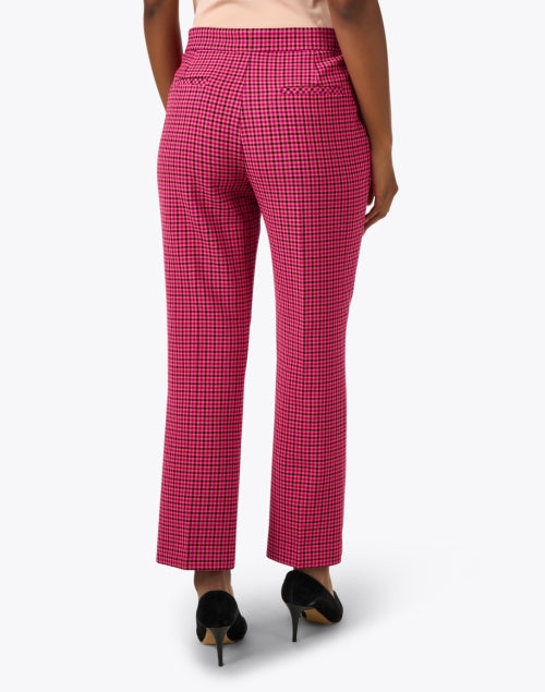 Stylish Pink Plaid Stretch Blend Straight Leg Pants