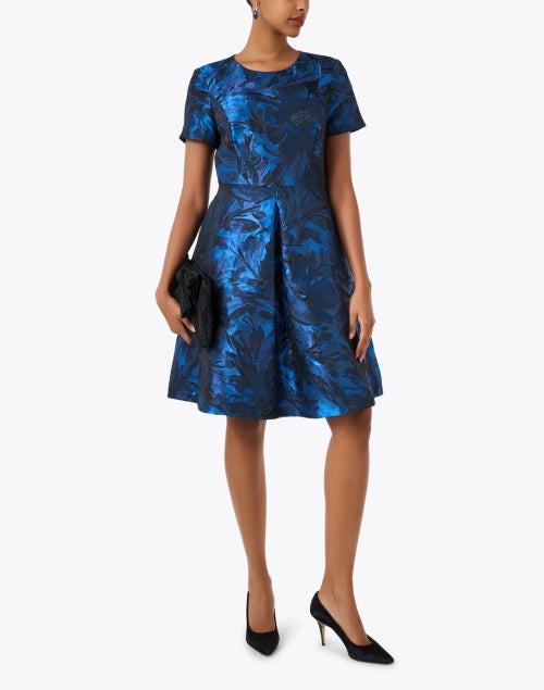 Stunning Blue Floral Jacquard Evening Dress for Special Occasions