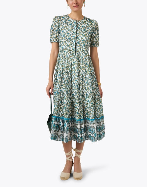 Ro's Garden Women's Daphne Blue and Green Floral Patterned Maxi Dress