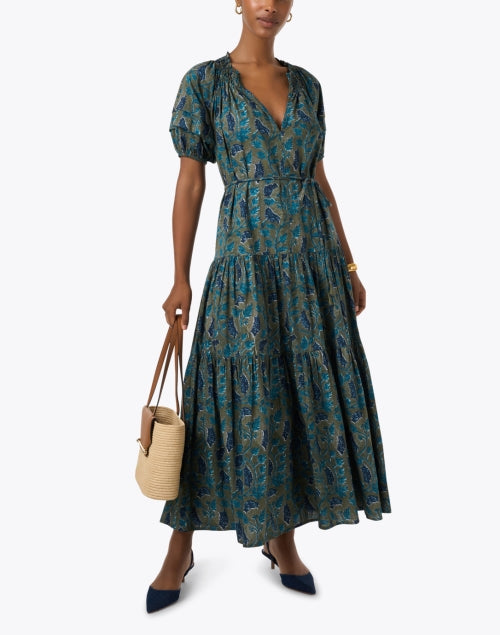 Stylish Uva Green-Printed Cotton Maxi Dress for Women