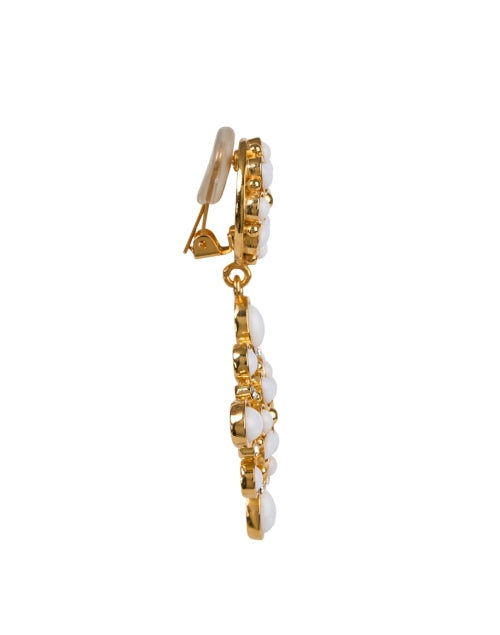Stylish Gold-Plated and White Cabochon Clip-On Drop Earrings for Everyday Wear