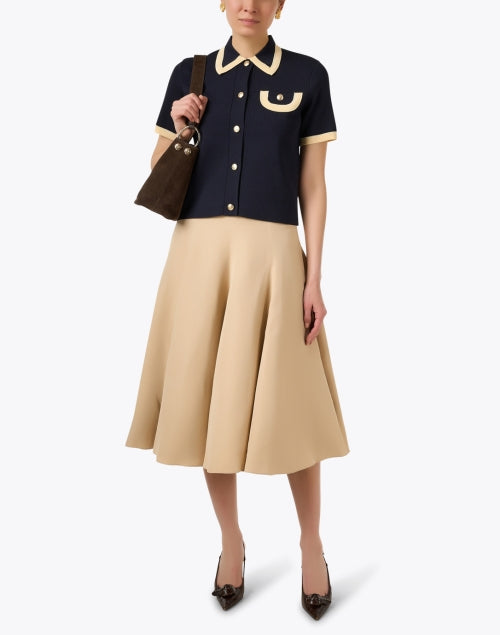 Fabiana Filippi's Elegant Beige Linen Blend Pleated Midi Skirt