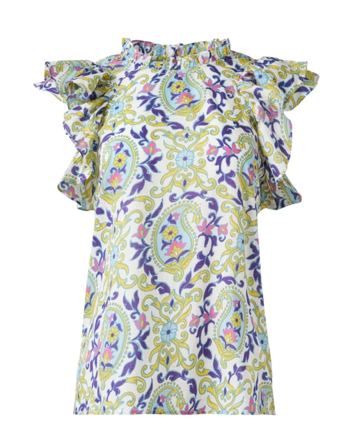 Banjanan's Klara Women's Paisley Print Cotton Blouse with Short Flutter Sleeves
