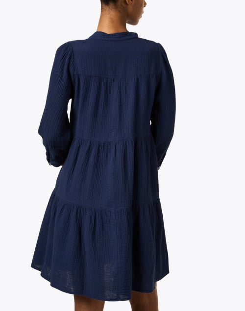 Navy Featherweight Crinkled Cotton Gauze Tiered Giselle Dress
