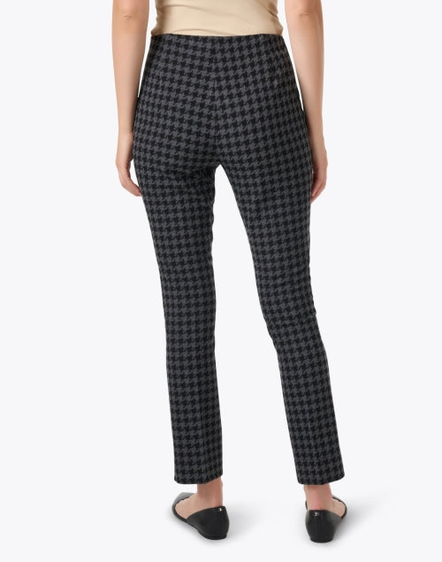 Stylish Annie Black Houndstooth Stretch Straight - Leg Pull - On Pants