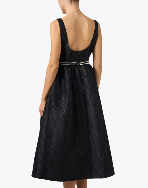 Abbey Glass Victoria Black Jacquard Fit-and-Flare Dress with Removable Pearl Belt