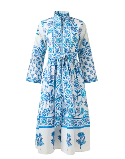 Stylish Liza Dress in White and Blue Floral Print