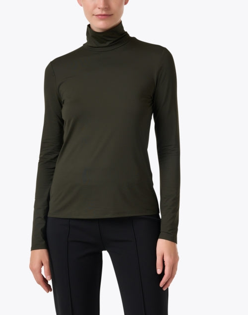 Stylish St. John Cypress Green Slim - Fit Turtleneck Jersey Top