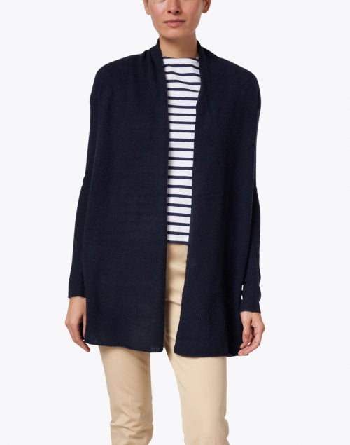Classic Navy Cashmere Essential Trapeze Cardigan for All Body Types