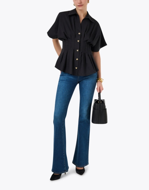 Stylish Georgia Black Cotton Shirt with Pleated Waist and Stretch