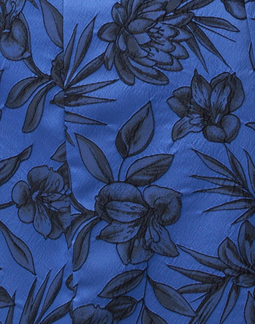 Stylish Blue and Black Floral Printed Dress with Pleated Sleeves