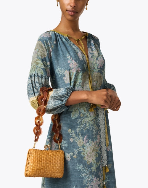 Serpui Charlotte Honey-Colored Woven Wicker Summer Clutch Bag