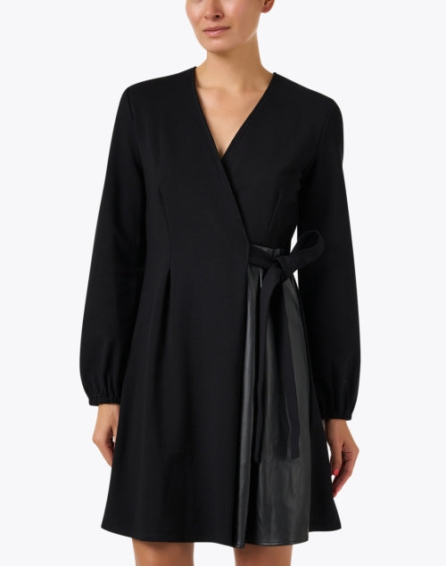 Stylish Cennare Black Mixed Media A - Line Dress for Fashionable Outings