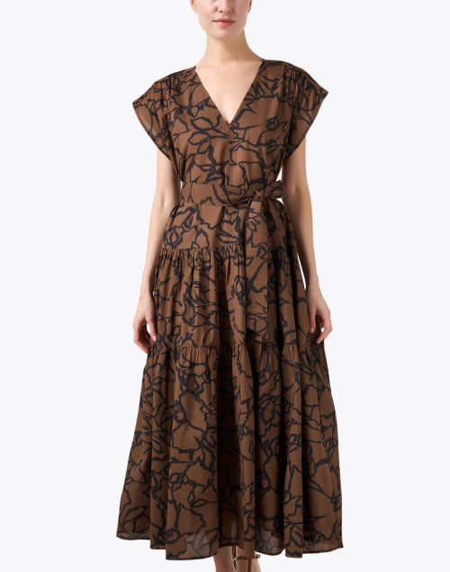 Stylish Agathe Brown Printed 100% Cotton Maxi Dress for Women