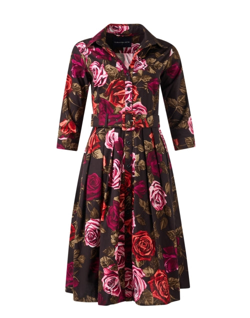 Stunning Audrey Pink Rose Patterned Cotton Stretch Women's Shirt Dress