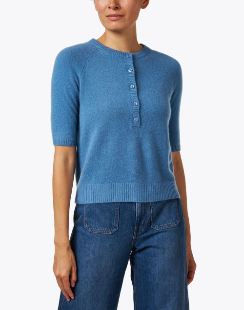Blue Cashmere Short - Sleeved Henley Top for Versatile Styling