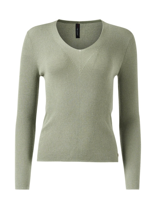 Stylish Sage Green Wool and Lurex Blend V - Neck Sweater for Fall