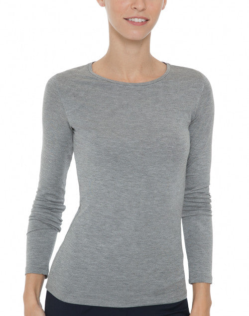 Luxurious Grey Stretch Viscose Long-Sleeved Crew Neck Women's Top