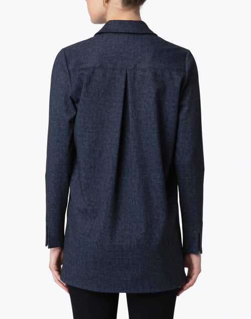 Navy Blue Denim-Style Hadley Henley Knit Top for a Fashionable Look