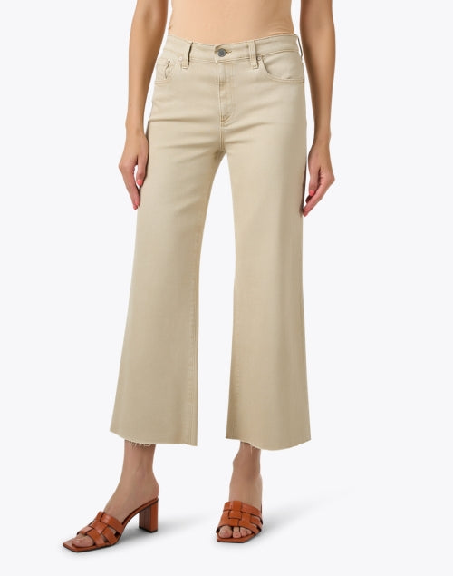 Saige Beige Wide-Leg Ankle-Cropped Denim Jeans
