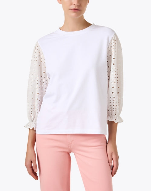 Paula White Eyelet Lace Balloon Sleeve Cotton Top