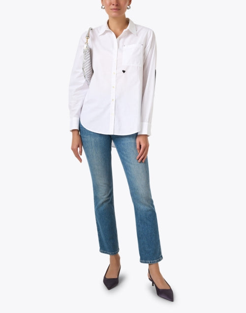 Stylish 100% Cotton Mia White Top with Heart - Shaped Elbow Patches