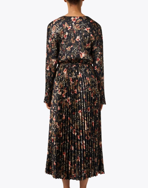 Vince's Elegant Multi - Floral Print Pleated Satin Shirt Dress