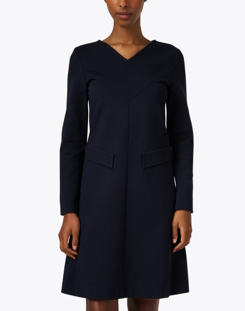 Stylish Sky Blue Navy Wool Jersey Mini Dress for Timeless Elegance