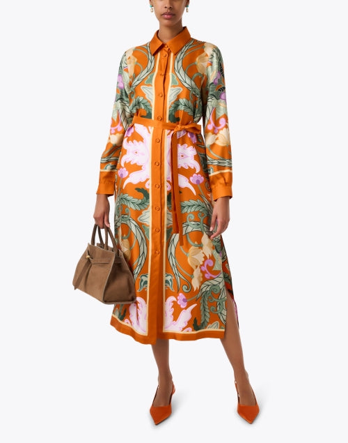 Franco Ferrari Orange Paisley Patterned Silk Women's Shirt Dress for New Season