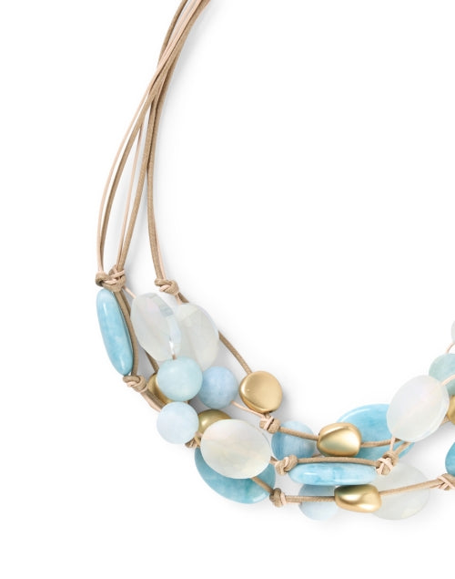 Exquisite Larimar, Aquamarine, Crystal and Gold Beaded Fashion Necklace