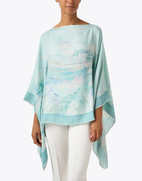 Aqua-Printed Luxury Cashmere Silk Poncho by Rani Arabella