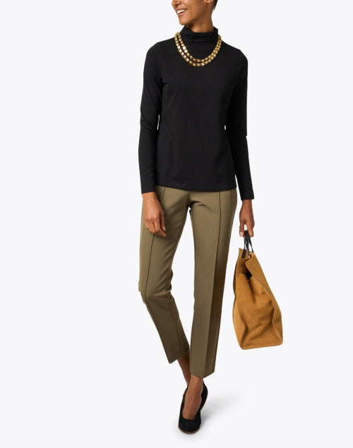 Stylish Black Long - Sleeve Pima Cotton Mock Neck Women's Top