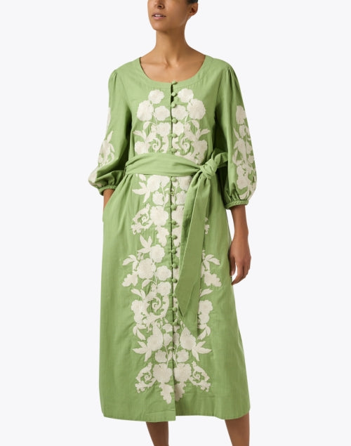 Stylish Suzanna Women's Green Embroidered Cotton Column Dress