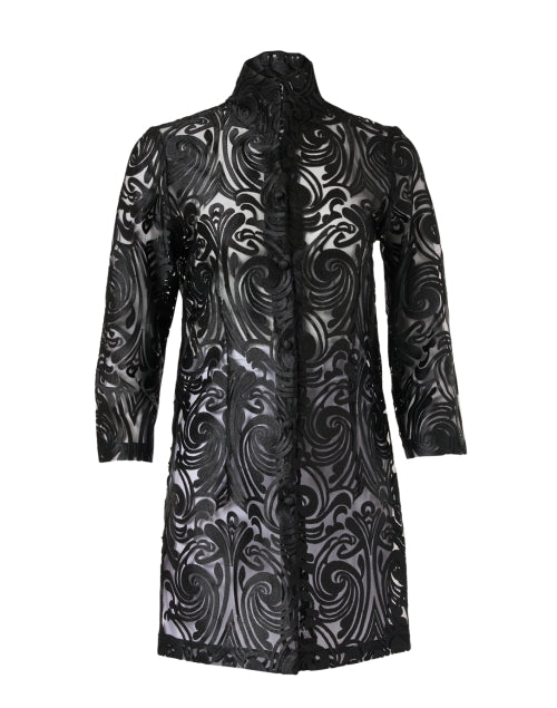 Elegant Rita Black Embroidered Sheer Lace Top for Evening Wear