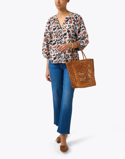 Mitte Cotton Top with Navy and Orange Print - A Fashionable Women's Blouse