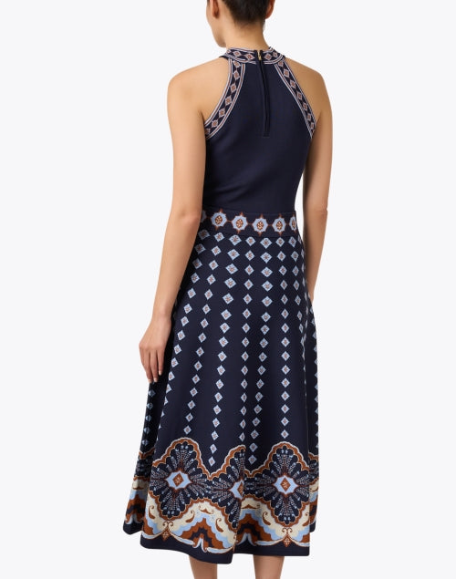 Navy Jacquard Halter Sandrinna Dress for Stylish Women