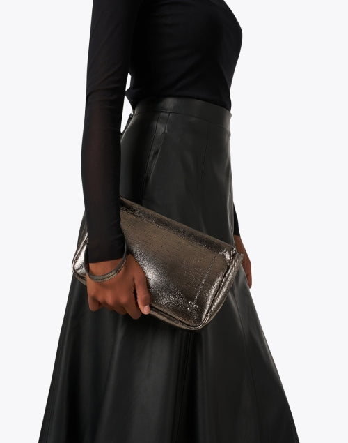 Elegant Champagne-Colored Metallic Evening Clutch Bag