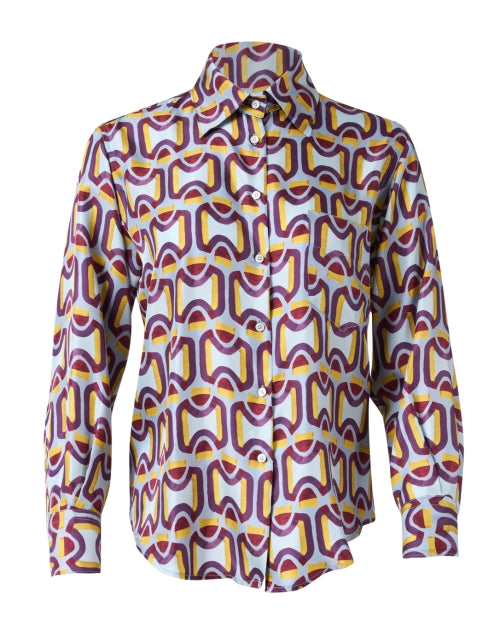 Stylish Geometric Print Silk Button - Up Blouse for Everyday Wear