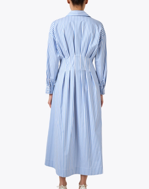 Exquisite Sutton Blue-and-White Striped Cotton Blend Shirt Dress with Tailored Waist